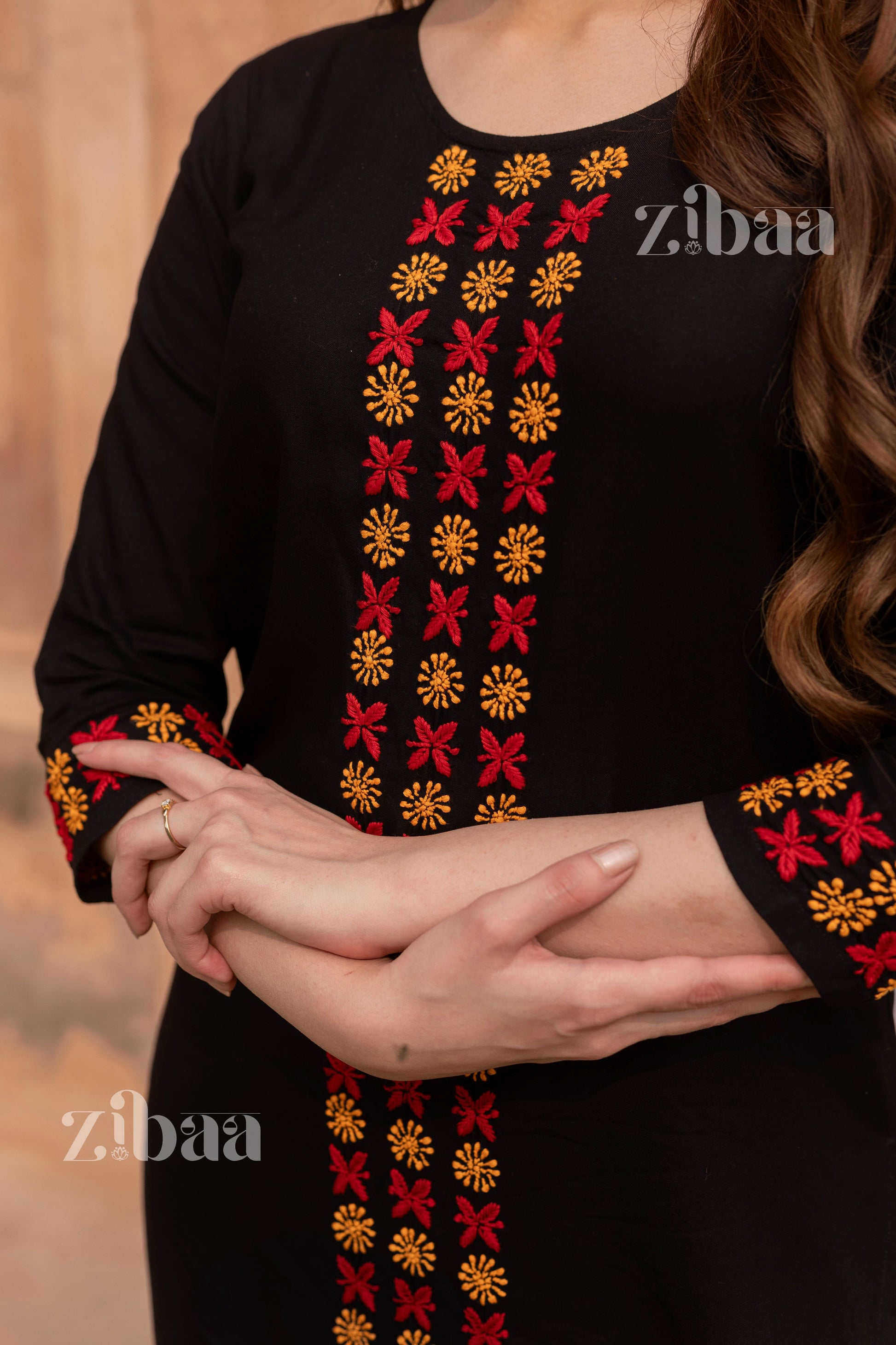 Zibaa Luxury Rayon Black Chikankari Kurta Set - Swadesiicart