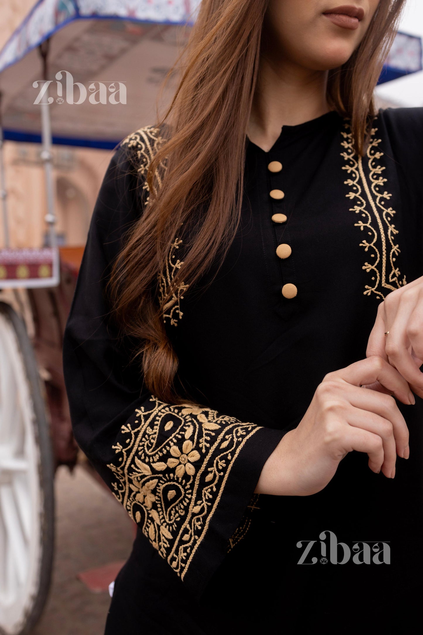 Zibaa Luxury Rayon Black Chikankari Kurta with Hand Jaal - Swadesiicart