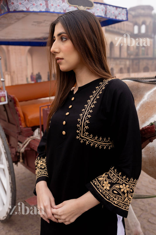 Zibaa Luxury Rayon Black Chikankari Kurta with Hand Jaal - Swadesiicart