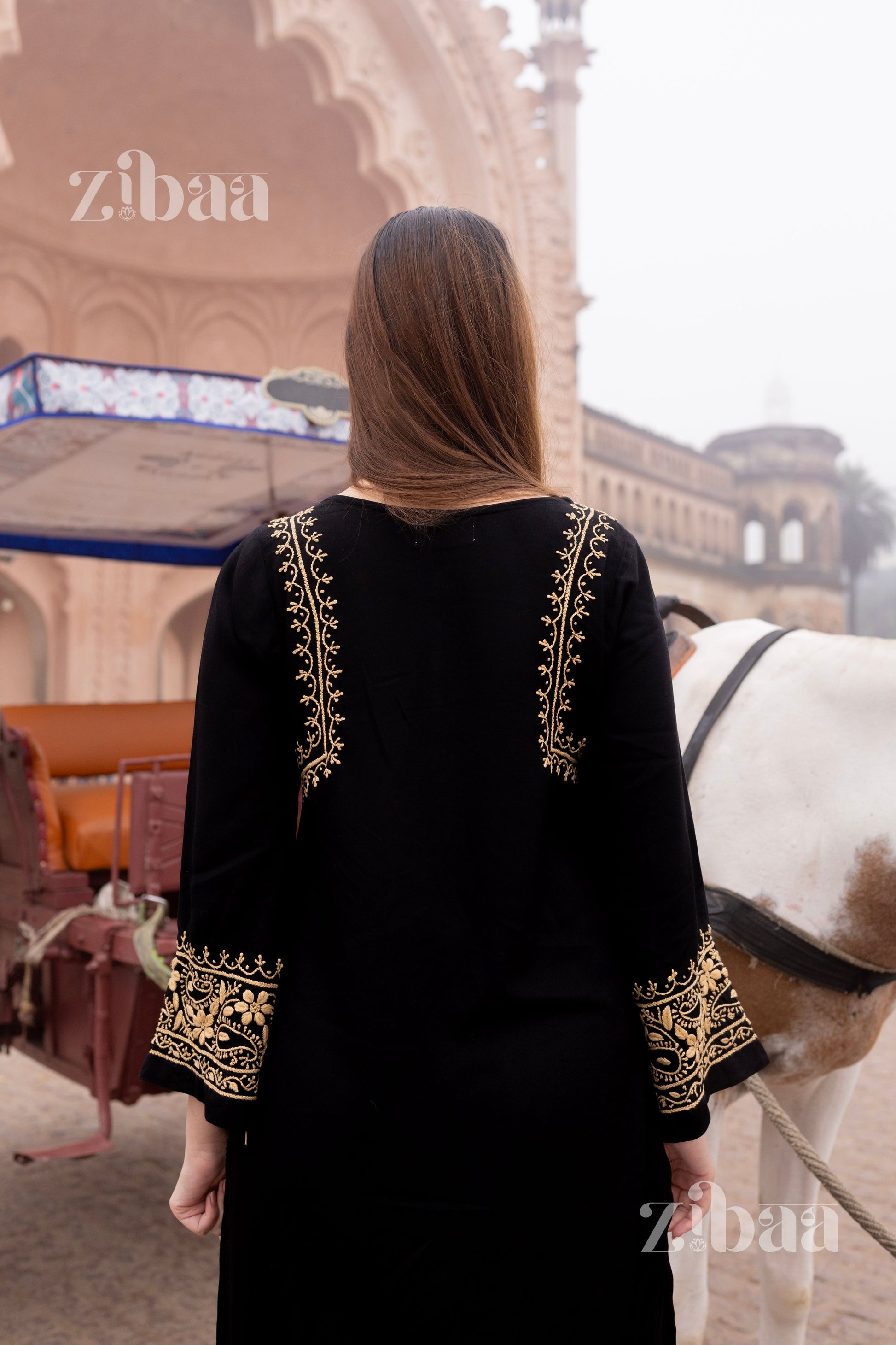 Zibaa Luxury Rayon Black Chikankari Kurta with Hand Jaal - Swadesiicart