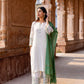 Zibaa Ivory Pure Muslin Chikankari Kurta Set with Mul Dupatta | Swadesiicart