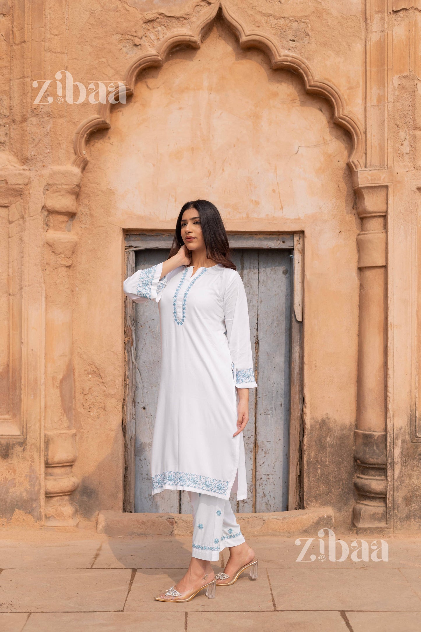 Zibaa Luxury Rayon White Chikankari Kurta Set - Swadesiicart