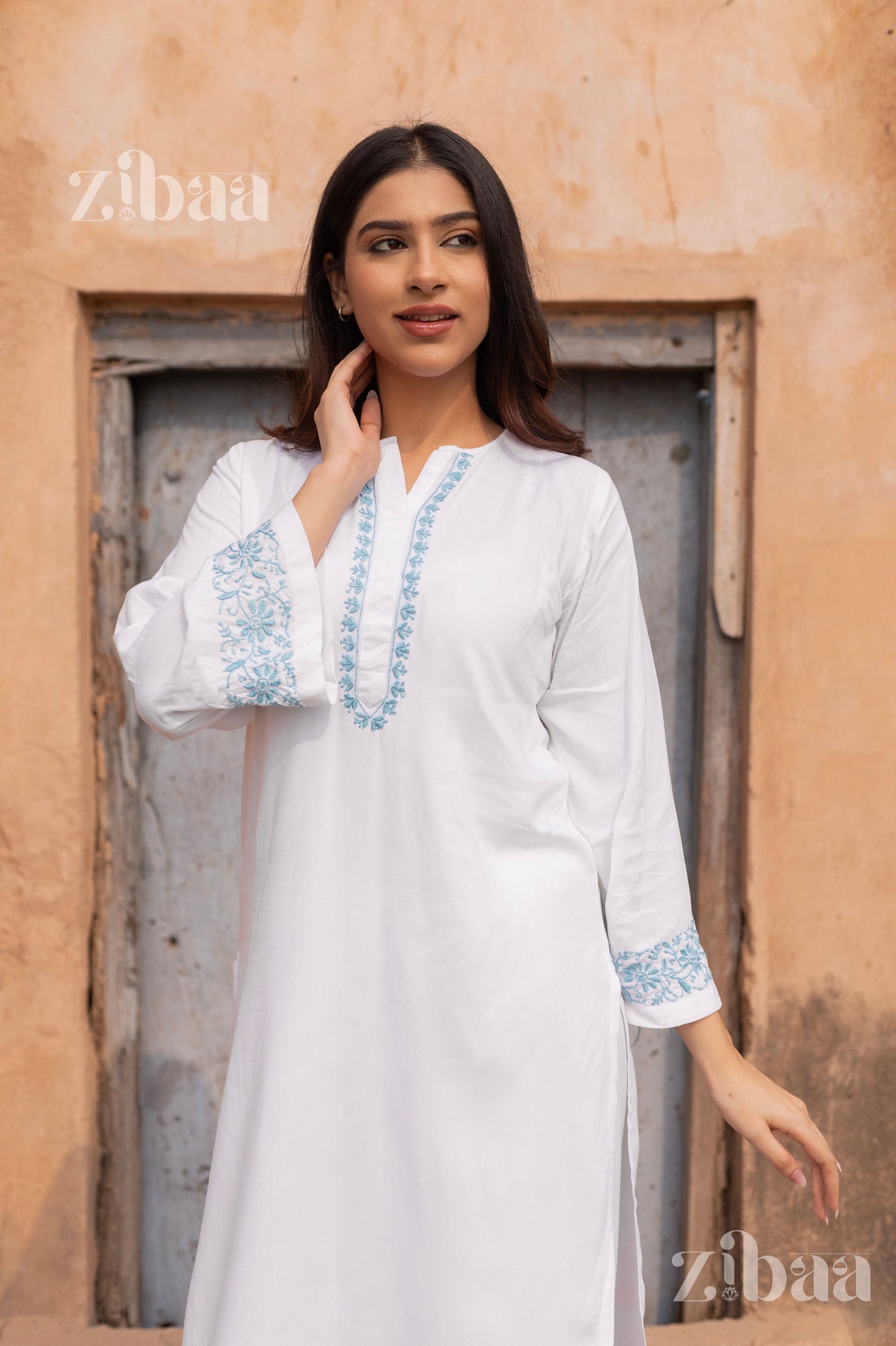 Zibaa Luxury Rayon White Chikankari Kurta Set - Swadesiicart