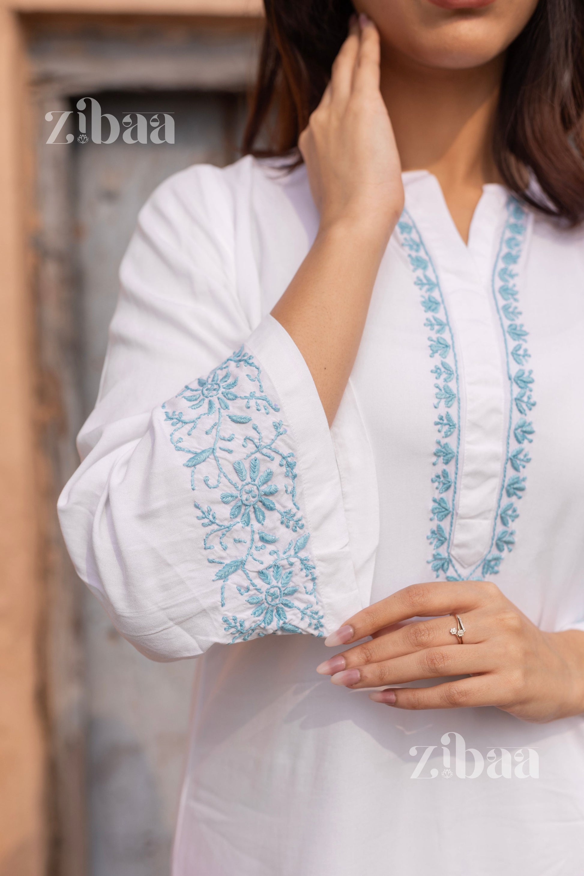 Zibaa Luxury Rayon White Chikankari Kurta Set - Swadesiicart