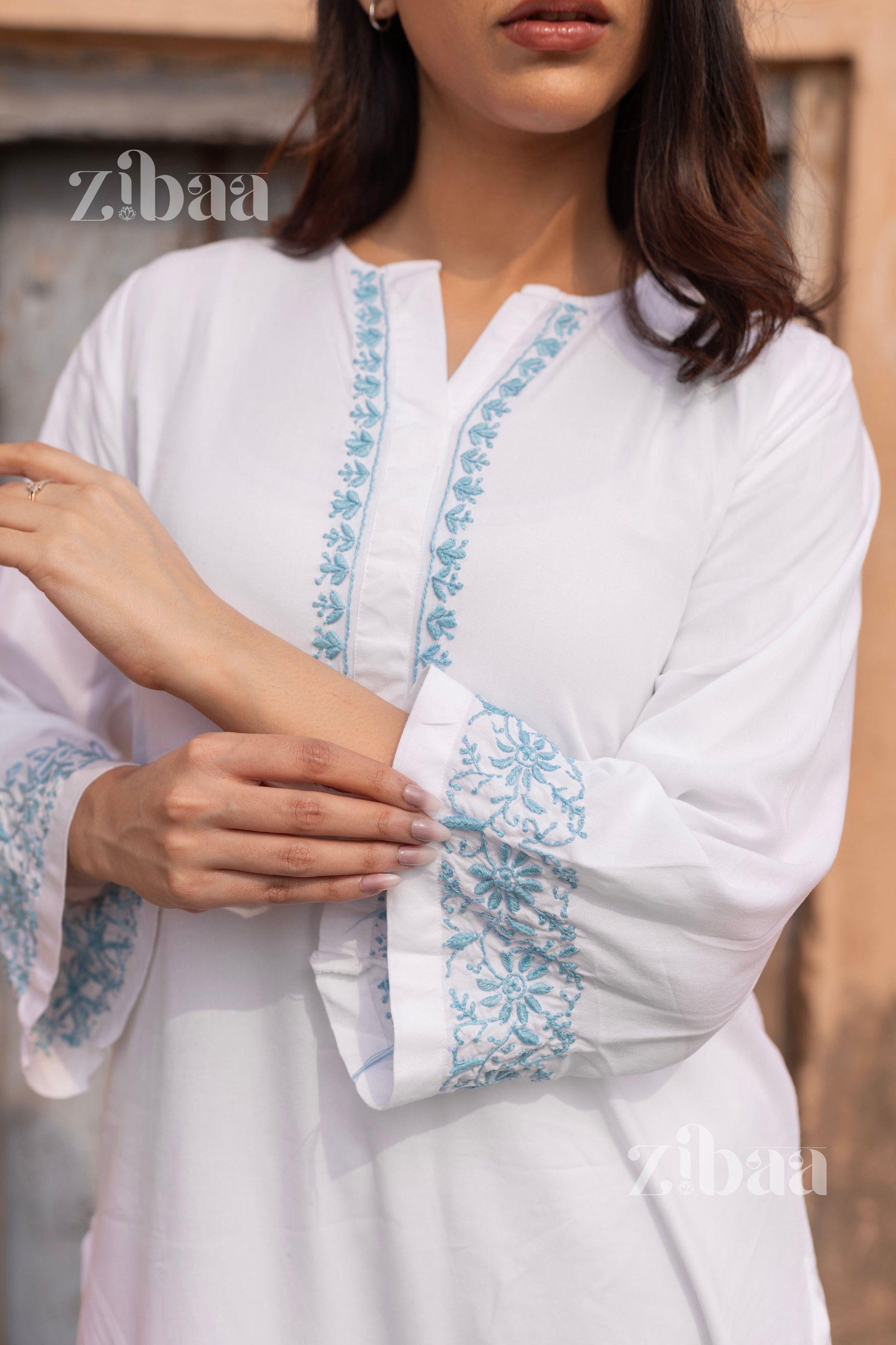 Zibaa Luxury Rayon White Chikankari Kurta Set - Swadesiicart