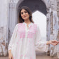 Zibaa Ivory Muslin Long Chikankari Kurta - Swadesiicart