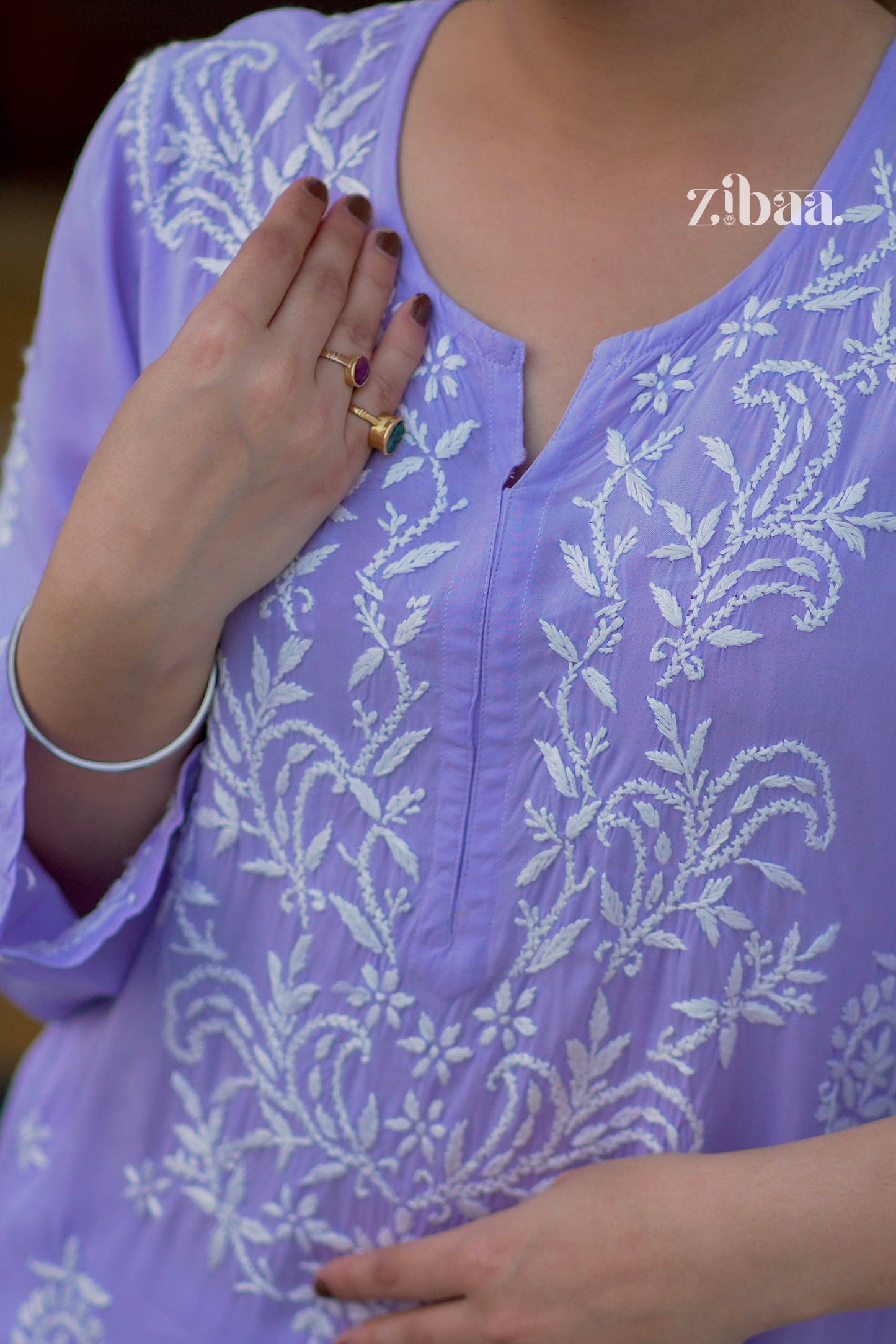 Zibaa Modal Lavender Chikankari Kurta - Swadesiicart