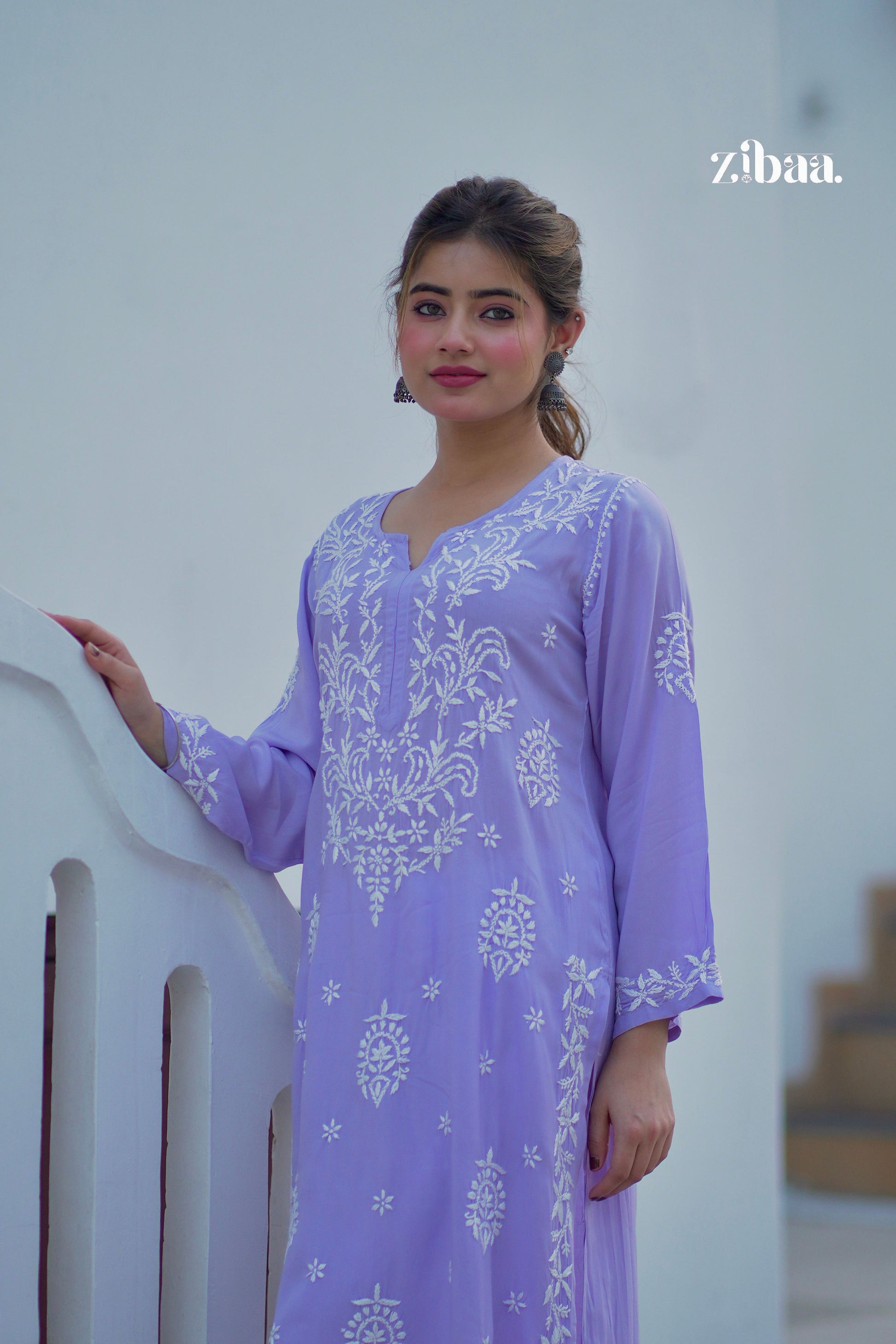 Zibaa Modal Lavender Chikankari Kurta - Swadesiicart