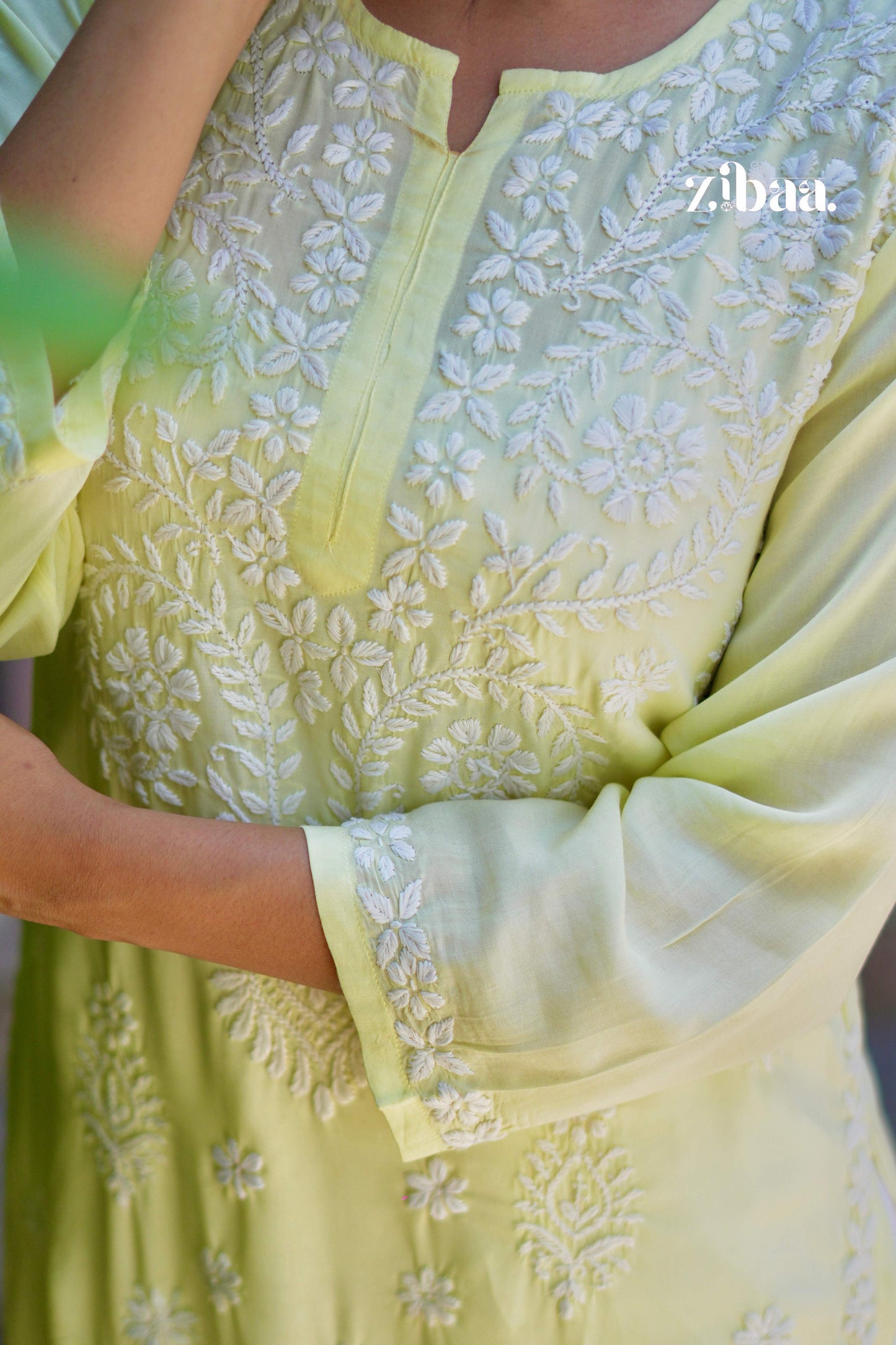 Zibaa Modal Butter Yellow Chikankari Kurta - Swadesiicart