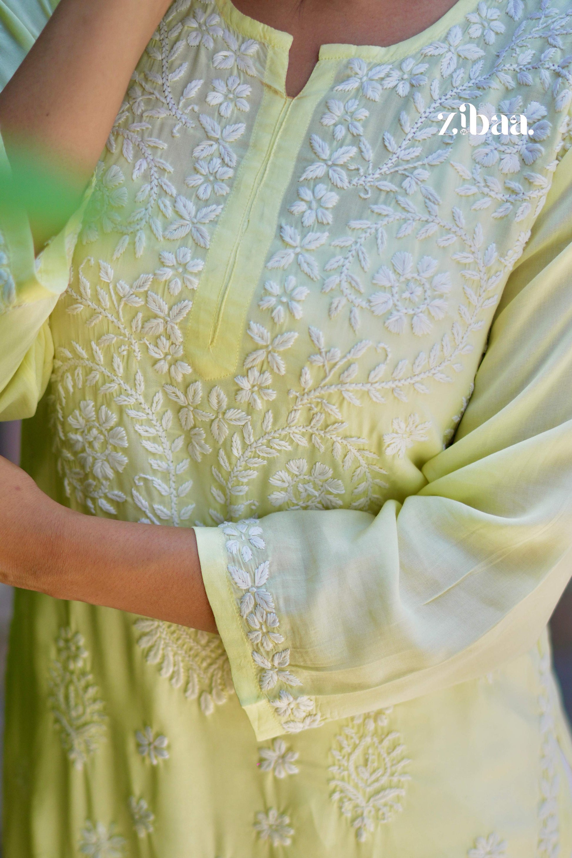 Zibaa Modal Butter Yellow Chikankari Kurta - Swadesiicart