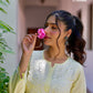 Zibaa Modal Butter Yellow Chikankari Kurta - Swadesiicart