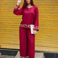 Zibaa Deep Burgundy Luxury Rayon Chikankari Coord Set - Swadesiicart