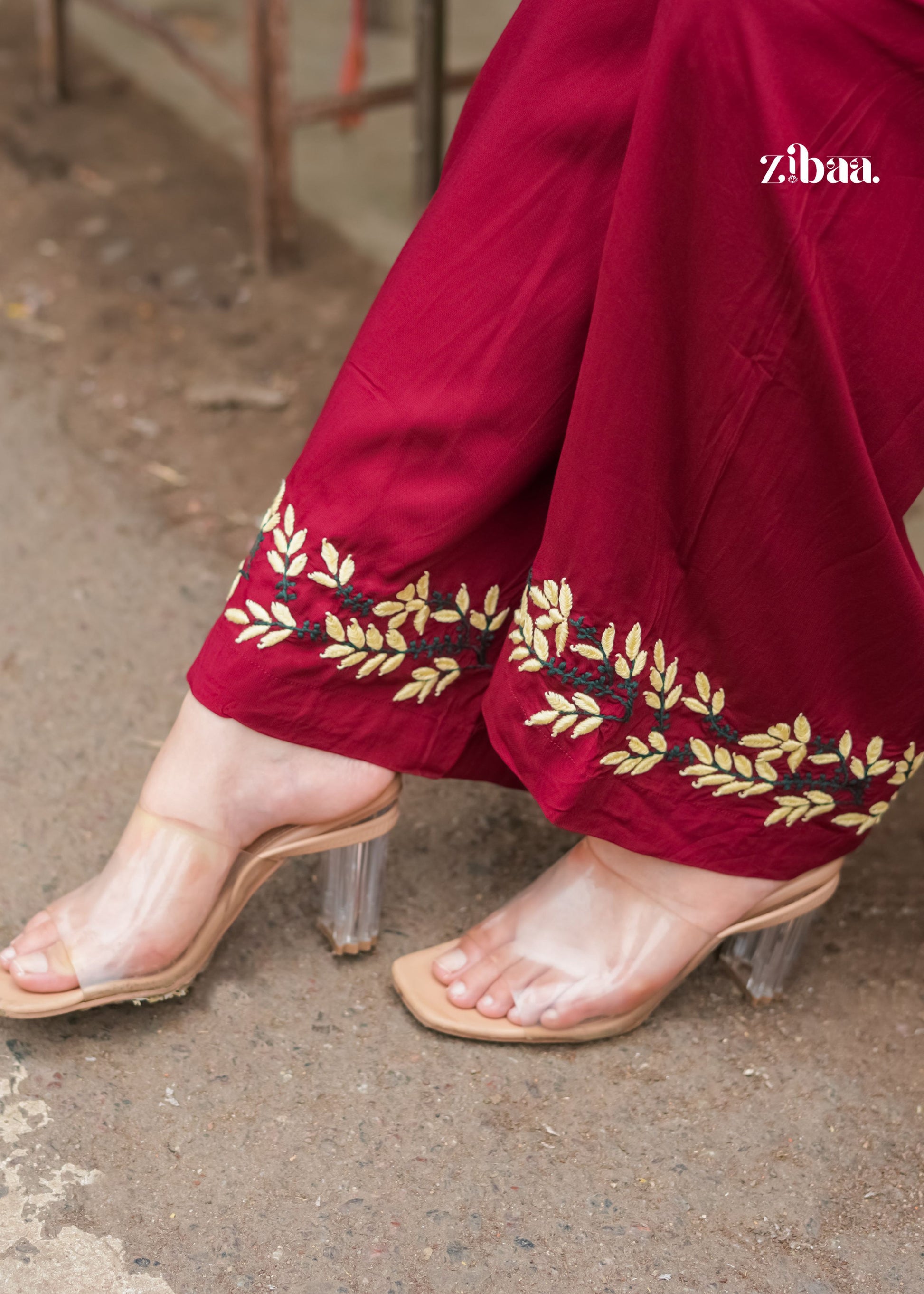 Zibaa Deep Burgundy Luxury Rayon Chikankari Coord Set - Swadesiicart