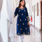 Zibaa Blue & Gold Luxury Rayon Chikankari Kurta - Swadesiicart