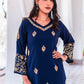 Zibaa Blue & Gold Luxury Rayon Chikankari Kurta - Swadesiicart