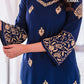 Zibaa Blue & Gold Luxury Rayon Chikankari Kurta - Swadesiicart