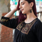 Zibaa Black & Gold Rayon Chikankari Kurta - Swadesiicart