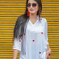 Zibaa White & Red Modal Chikankari Kurta - Swadesiicart