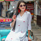 Zibaa White & Red Modal Chikankari Kurta - Swadesiicart
