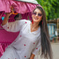 Zibaa White & Red Modal Chikankari Kurta - Swadesiicart