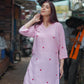 Zibaa Pink & Red Modal Chikankari Kurta - Swadesiicart