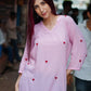 Zibaa Pink & Red Modal Chikankari Kurta - Swadesiicart