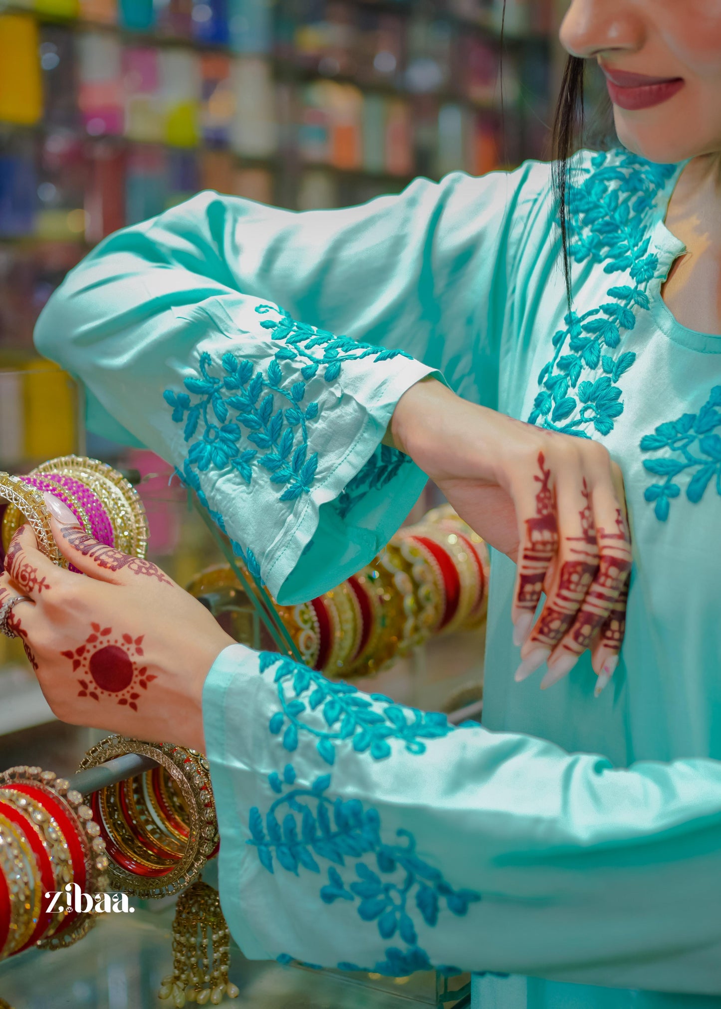 Zibaa Cyan Blue Modal Chikankari Kurta - Swadesiicart