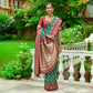 Vishnu Weaves Women's Teal Handloom Raw Silk Zari Woven Saree with Blouse - Swadesiicart