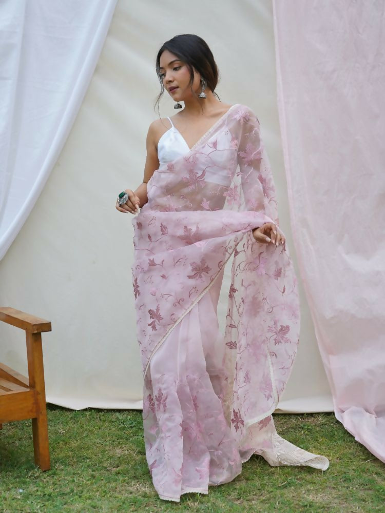 Vamsee Ishaq Baby Pink Organza Saree - Swadesiicart