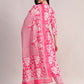 Aavyora Women's Pink Floral Cotton Kurta with Lace Detailing, with Trouser & Dupatta
