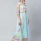 Ahalyaa Women Sea Green Organza Romantic Florals Kurta Palazzo Set | Swadesiicart