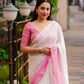 Pink Poly Chiffon Striped Saree with Unstitched Blouse - Hiral Fashion | Swadesiicart