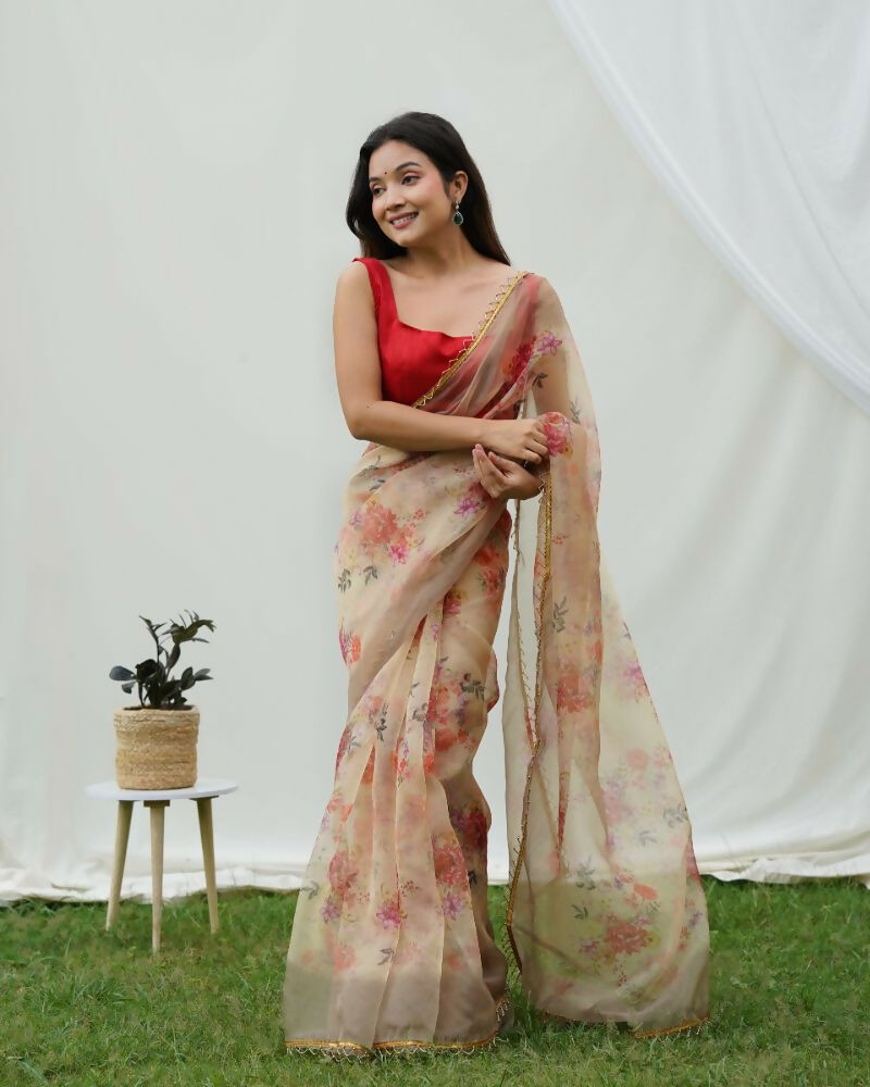 Vamsee Shanaya Brown Organza Saree - Swadesiicart