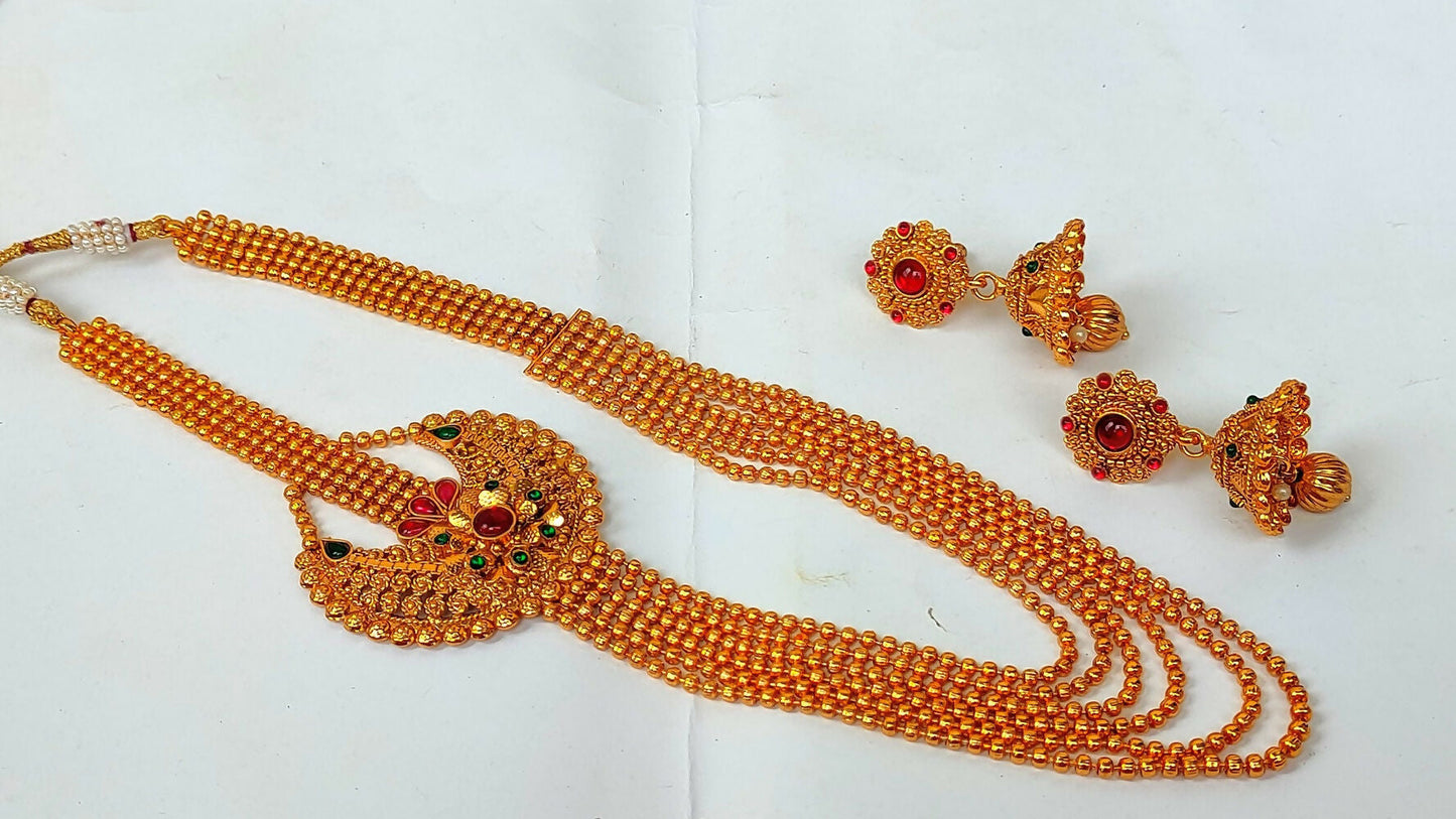 Multicolor Kemp Layer Necklace Set With Earrings - Swadesiicart