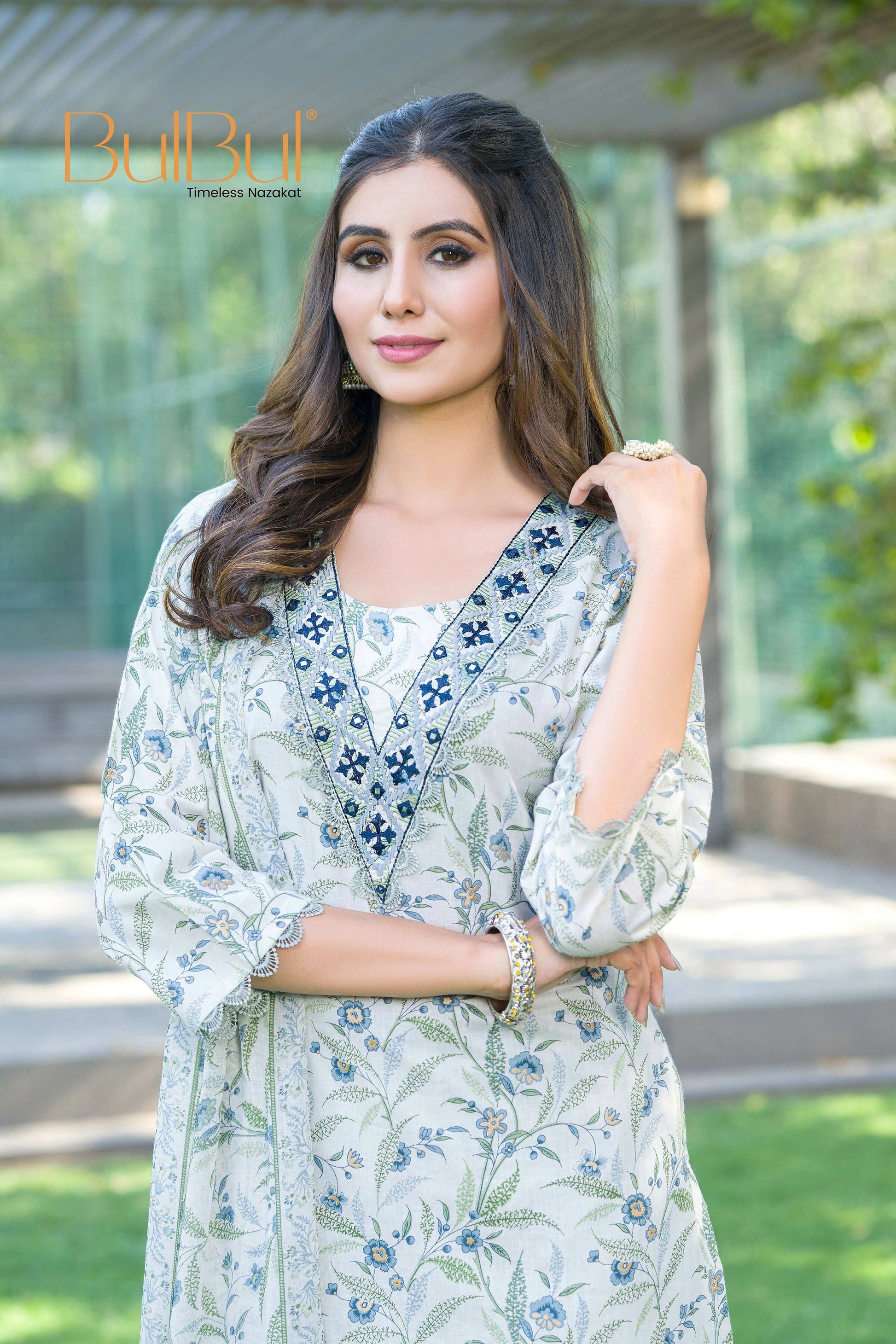 BulBul Fashionista Cotton Floral Blue Kurta Set with Dupatta - Swadesiicart