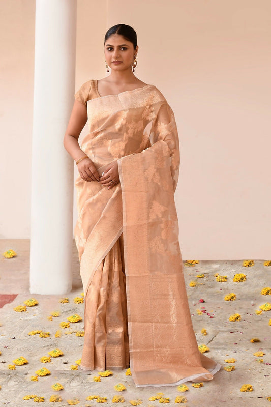 Joban Fashion Gold Banarasi Tissue Saree | Swadesiicart