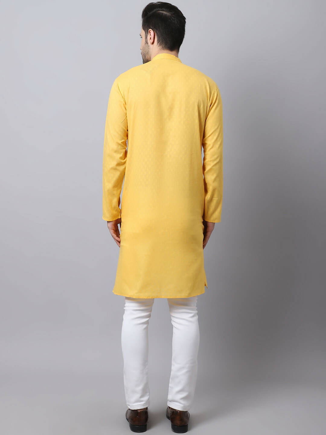 Even Apparels Yellow Pure Cotton Men's Kurta With Band Collar (SLD1183) | Swadesiicart