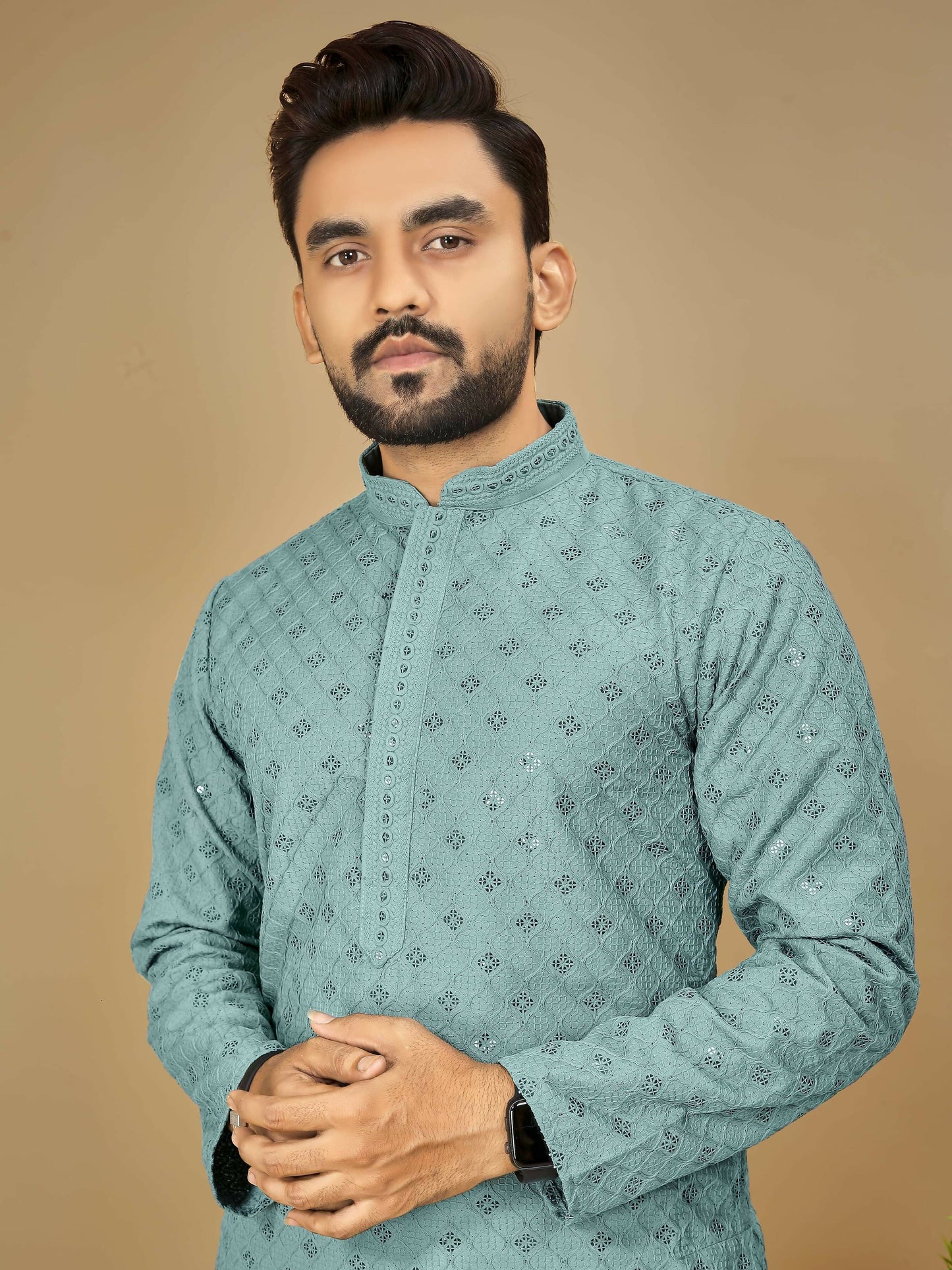 Anaita Sky_Blue Embroidered Rayon Straight Kurta