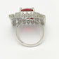 NVR Women's Red & Silver CZ-Studded Square-Shaped Adjustable Finger Ring | Swadesiicart