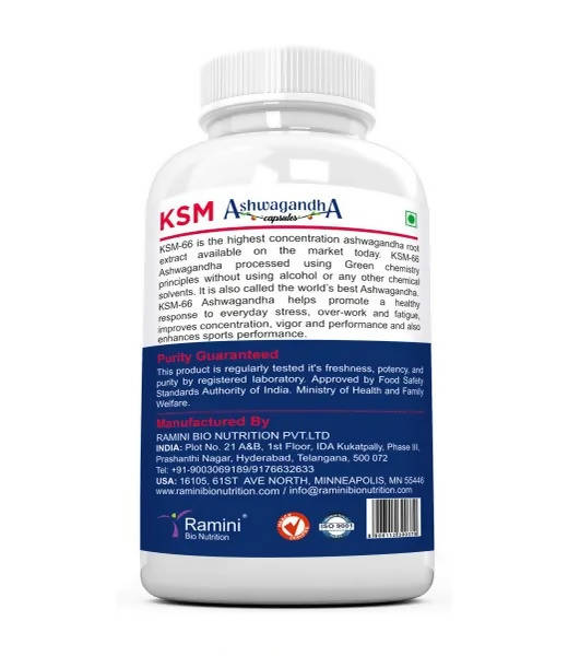 Ramini Bio Nutrition Ksm-66 Ashwagandha 500mg Veg Capsules - Swadesiicart