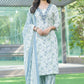 BulBul Fashionista Cotton Floral Blue Kurta Set with Dupatta - Swadesiicart