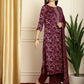 Jyoti Fashion Women's Wine Pashmina Floral Digital Printed Kurta with Trouser & Dupatta | Swadesiicart