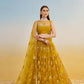 Aastha Fashion Mustard Yellow Butterfly Net Tone To Tone Cotton Thread Work And Sequence Work Embroidery Wedding Wear Lehenga Choli