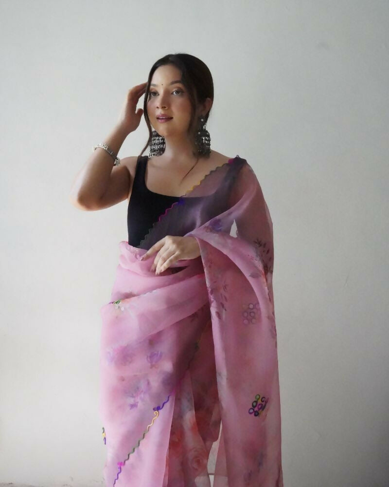 Vamsee Dillagi Light Pink Organza Saree - Swadesiicart