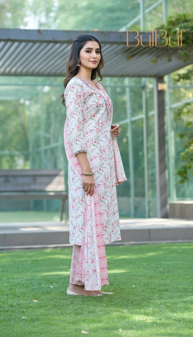 BulBul Fashionista Cotton Red Kurta Set with Dupatta - Swadesiicart