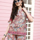 Red Rayon Floral Printed Top with Matching Bottom - Eesha - Swadesiicart
