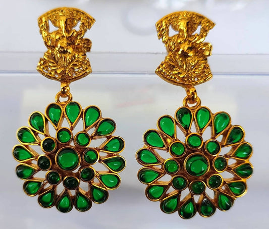 Green Kemp Ganesha Earrings | Swadesiicart