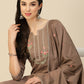 Brown Embroidered Chinon Straight Kurta With Trouser & Dupatta - Salimar