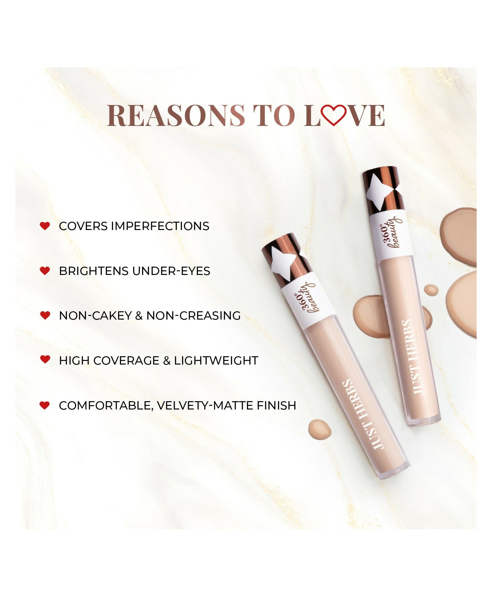 Just Herbs Full Cover Filter Finish Concealer with Kumkumadi & Rice Starch - 06 Beige - Swadesiicart
