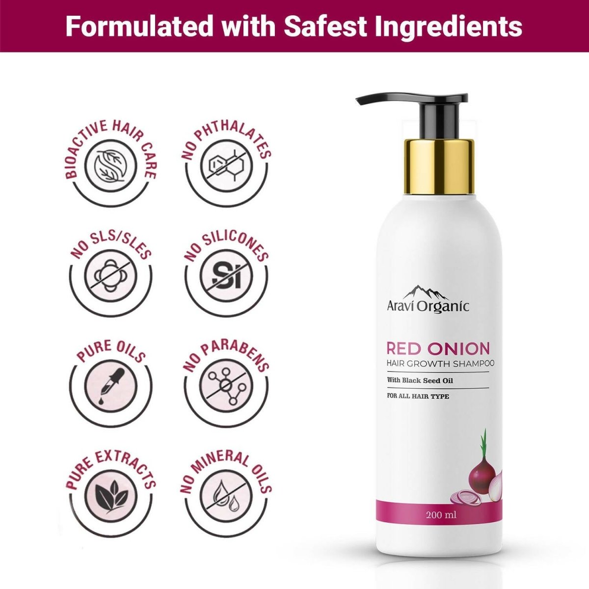 Aravi Organic Onion Hair Shampoo for Hair Growth and Hair Fall Control | Swadesiicart